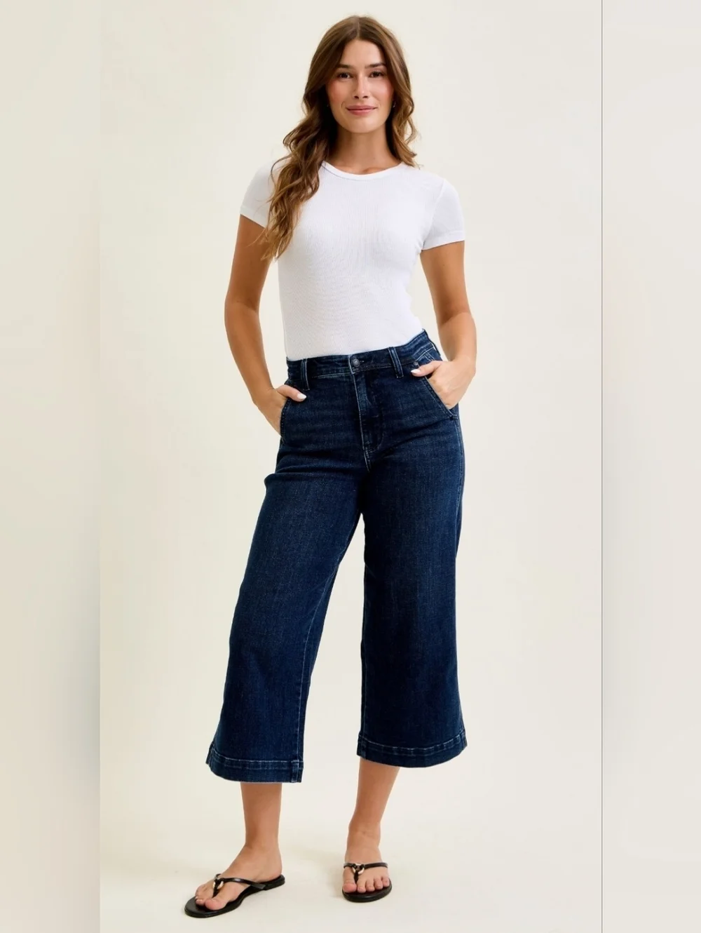 Judy Blue HR Dark Wash Wide Leg Ankle Trouser Jeans Slant Pocket Various NEW